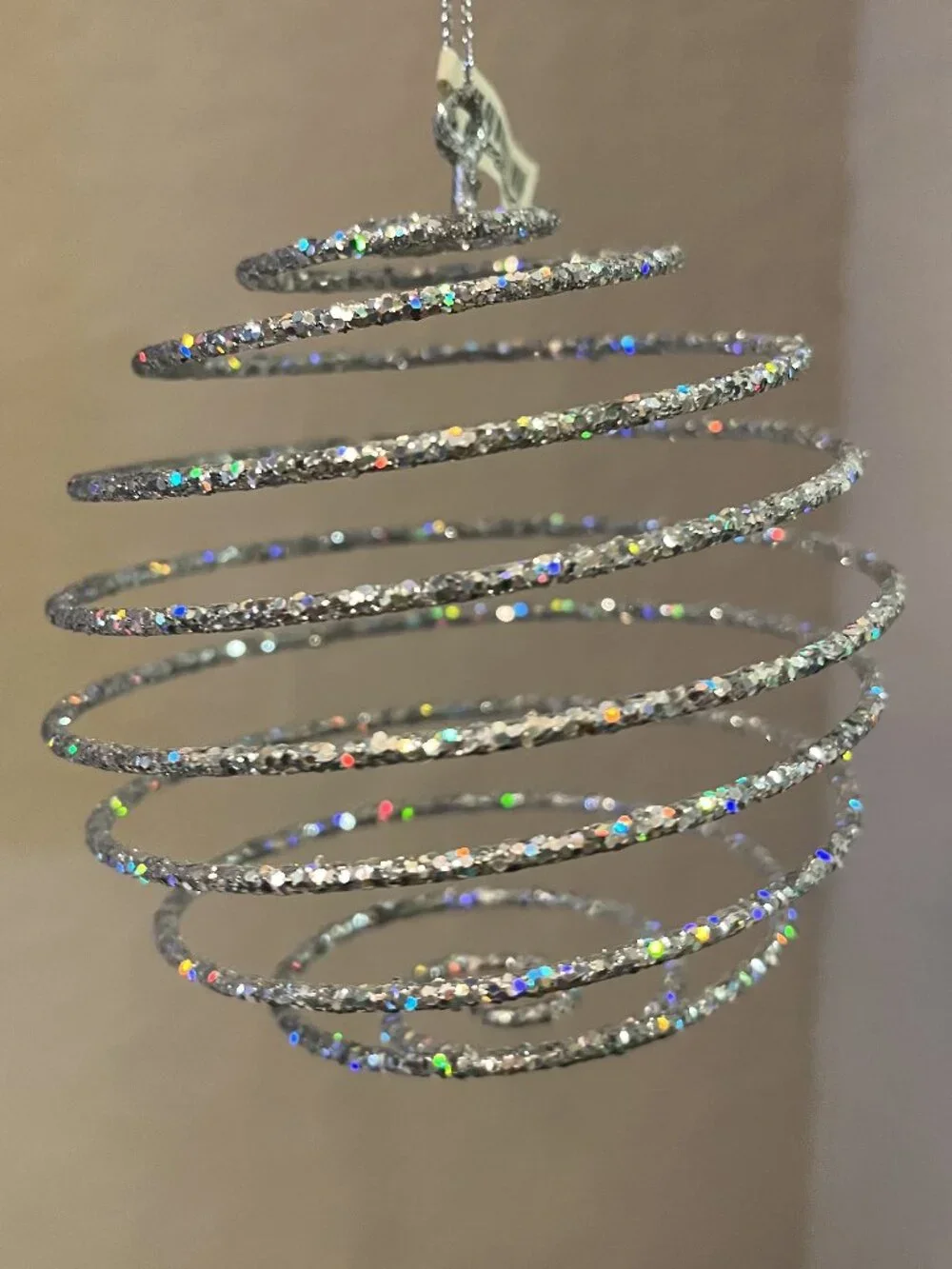 Set of 3 Crate & Barrel Silver Glittery Swirl Style Christmas Tree Ornaments